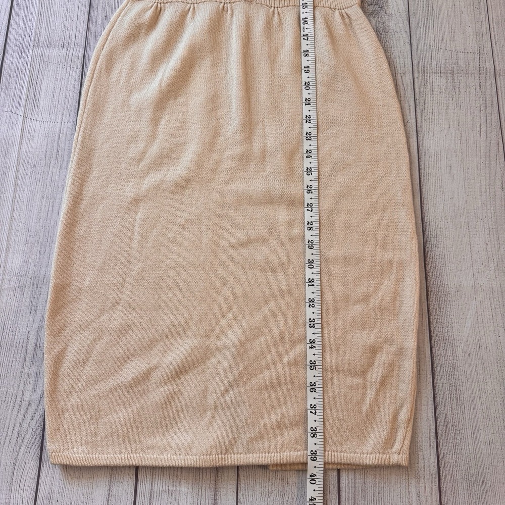 St John Santana Knit Vintage Midi Dress Cream Green Gold Button Puff Sleeve S - Picture 5 of 11